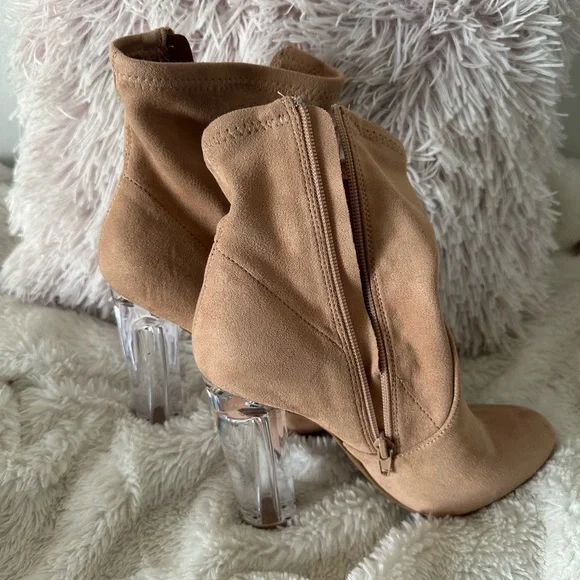 NWOT Beige See-Through Heeled Boots - Picture 3 of 4